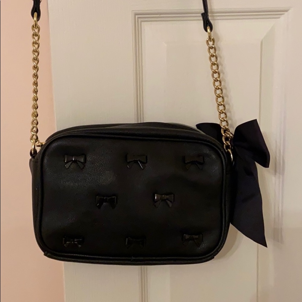 Betsy Johnson Black Bow Messenger Bag